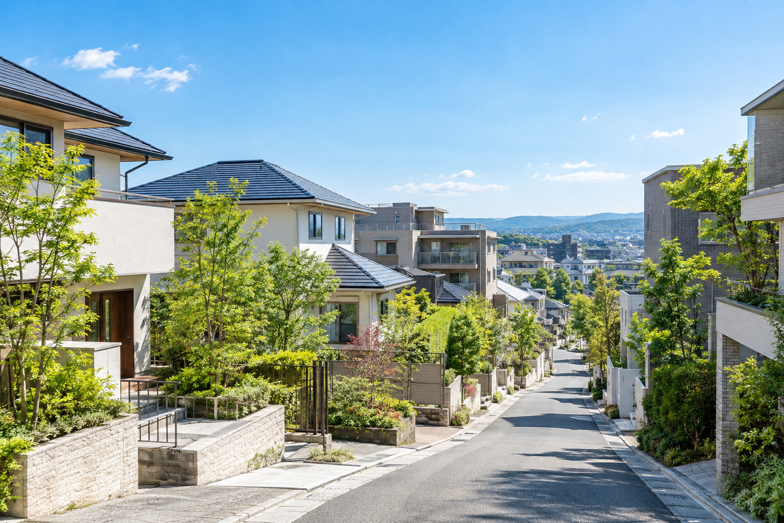 住宅と緑が広がる日本の街並み
